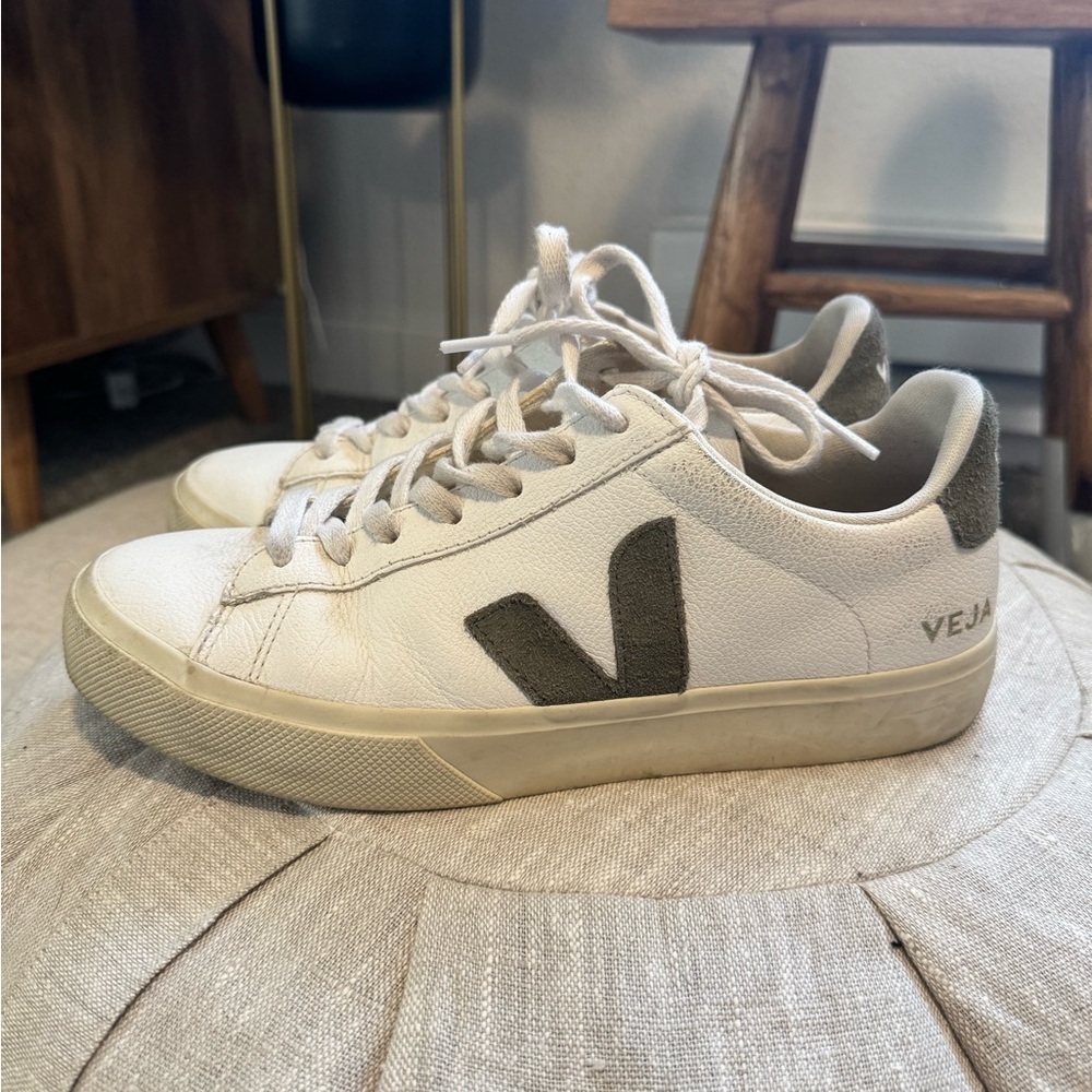 Veja White and Olive Sneakers